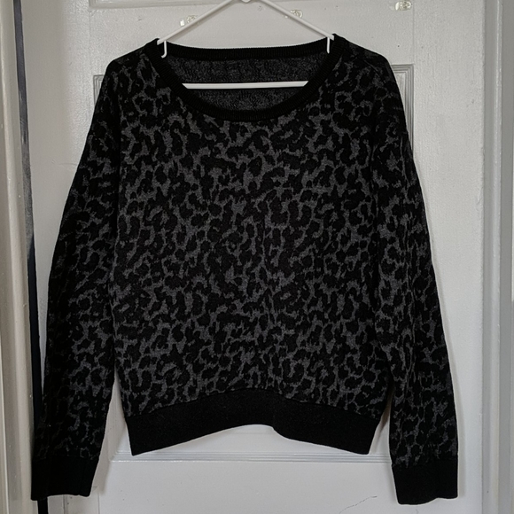 Talula Sweaters - Talula Black and Grey leopard print sweater
